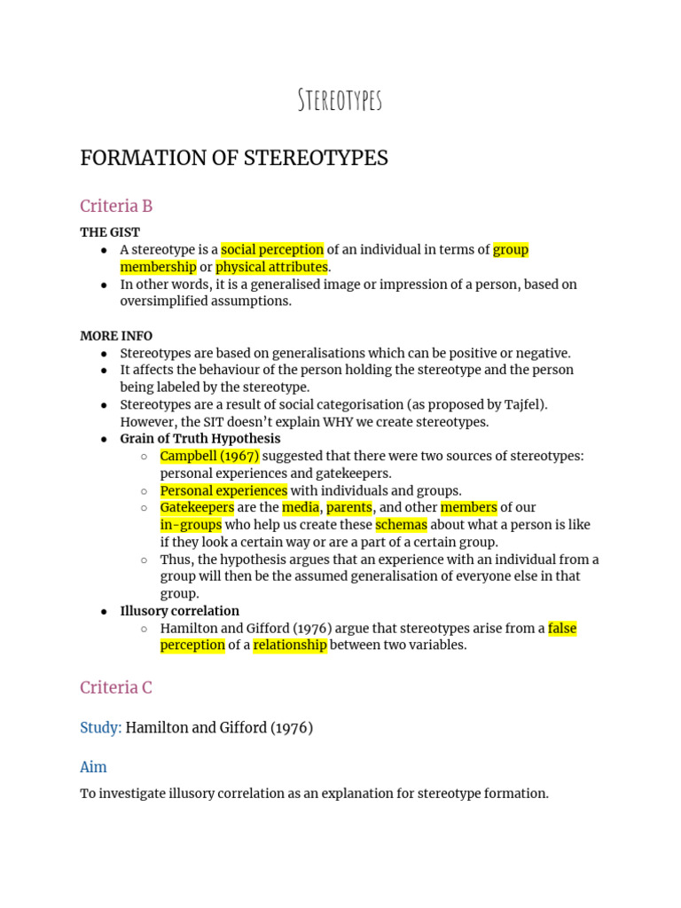 Stereotypes Note Taking | PDF | Stereotypes | Experiment