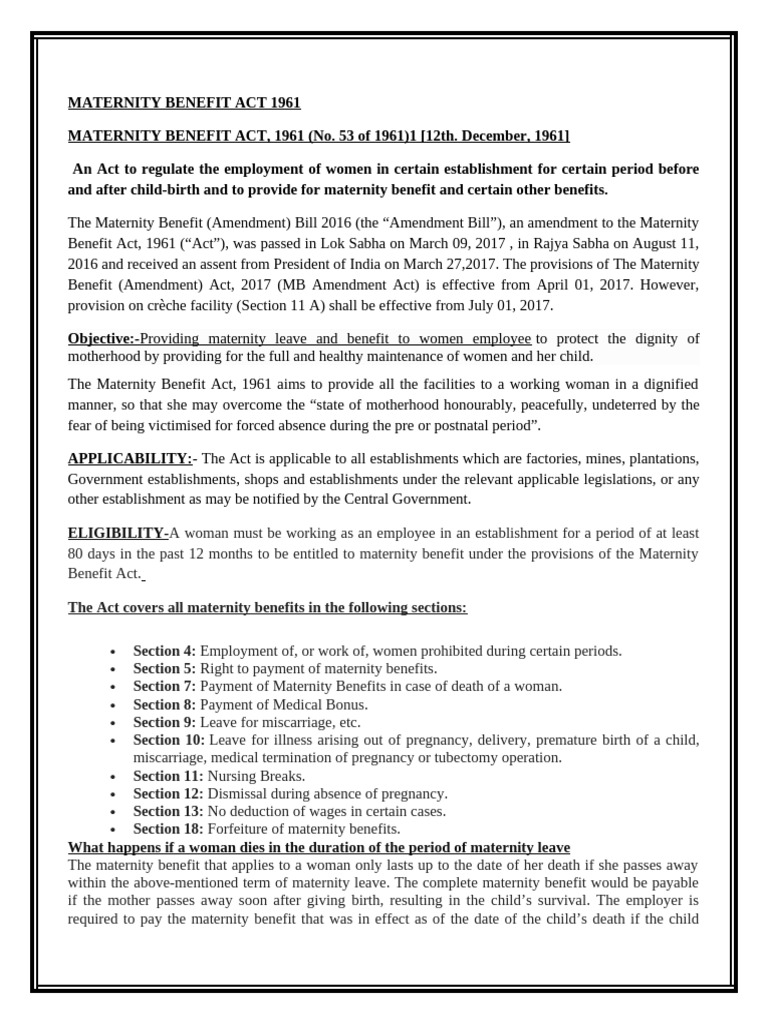 New Matenity Notes Benefit | PDF | Parental Leave | Employment