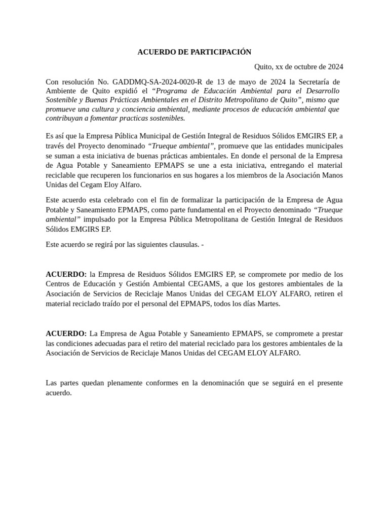 Acuerdo de Trueque Ambiental en Quito | PDF