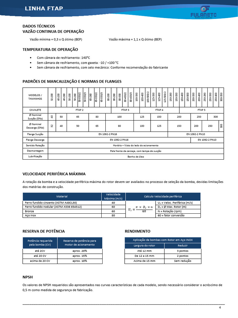 Dados técnicos FTAP | PDF | Bomba