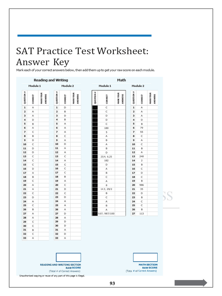 SAT Practice Test #3 Answer Key | PDF | Tests
