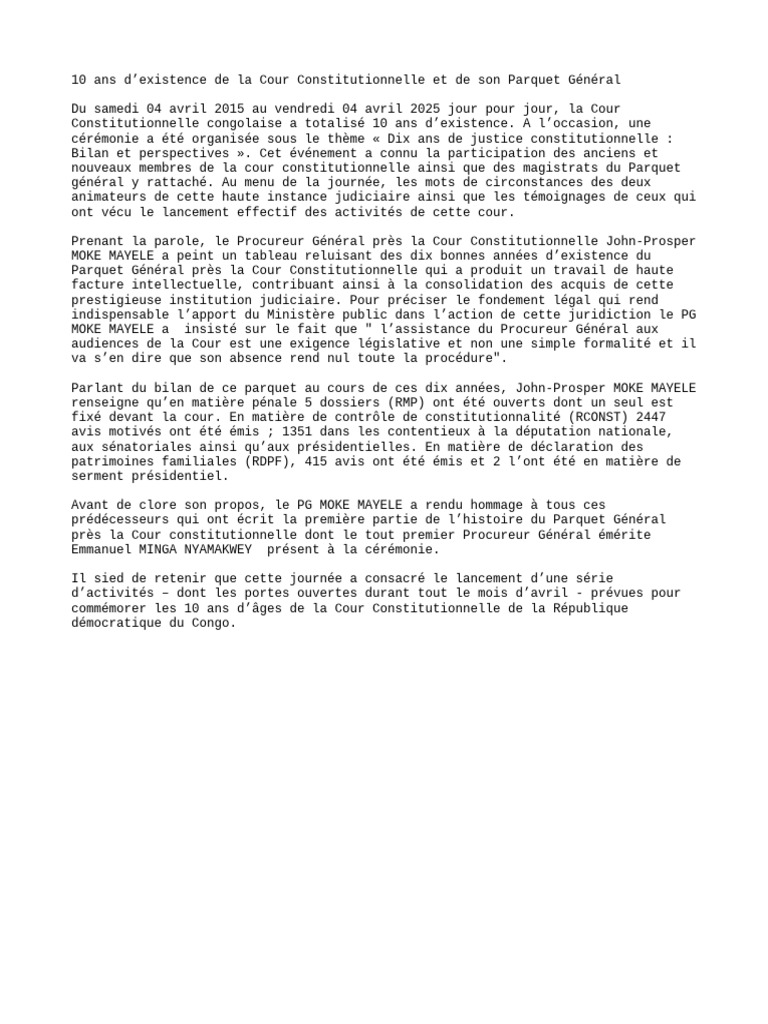 10 ans de la Cour Constitutionnelle RDC | PDF