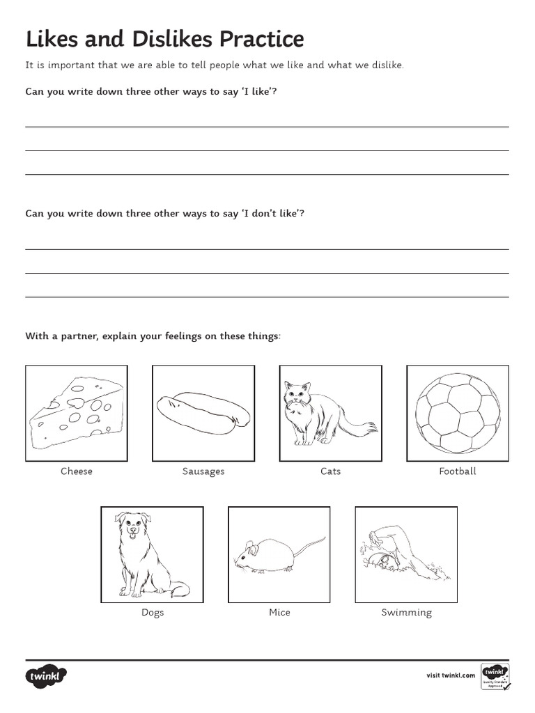 Likes and Dislikes Practice Activity Sheet | PDF