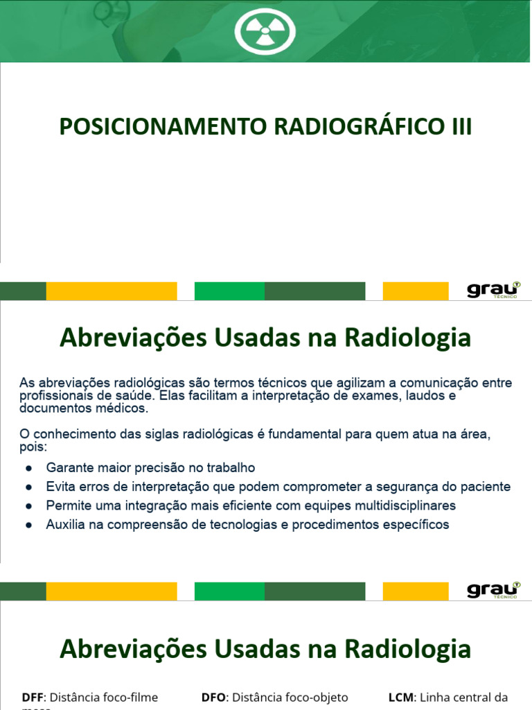 Abreviações em Posicionamento Radiográfico | PDF | Coluna vertebral ...