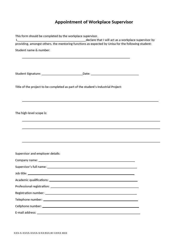 Workplace Supervisor Appointment Form | PDF | International System Of ...