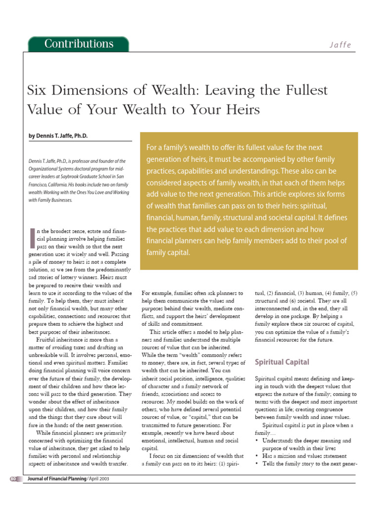 Six Wealth Dimensions for Heirs | PDF | Inheritance | Governance
