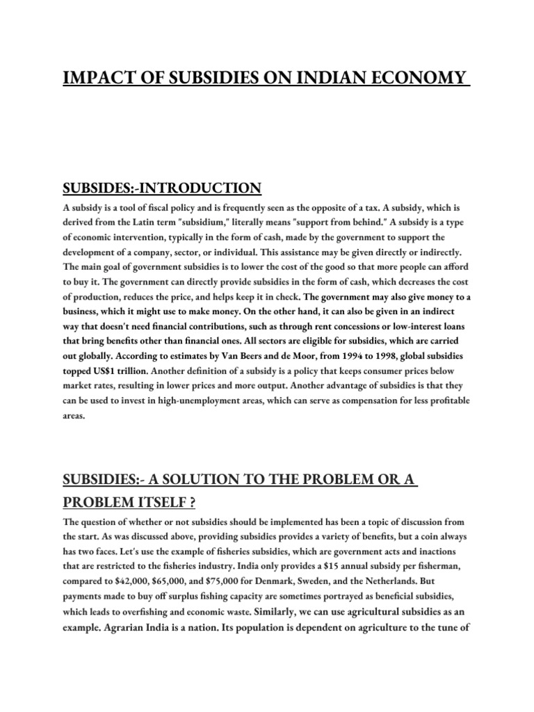 Impact of Subsidies On Indian Economy | PDF | Subsidy | Agriculture