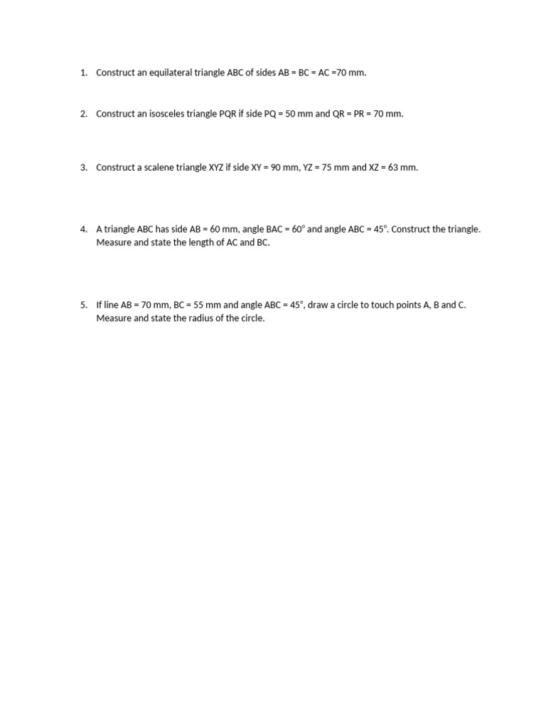 Triangle Construction Exercises | PDF