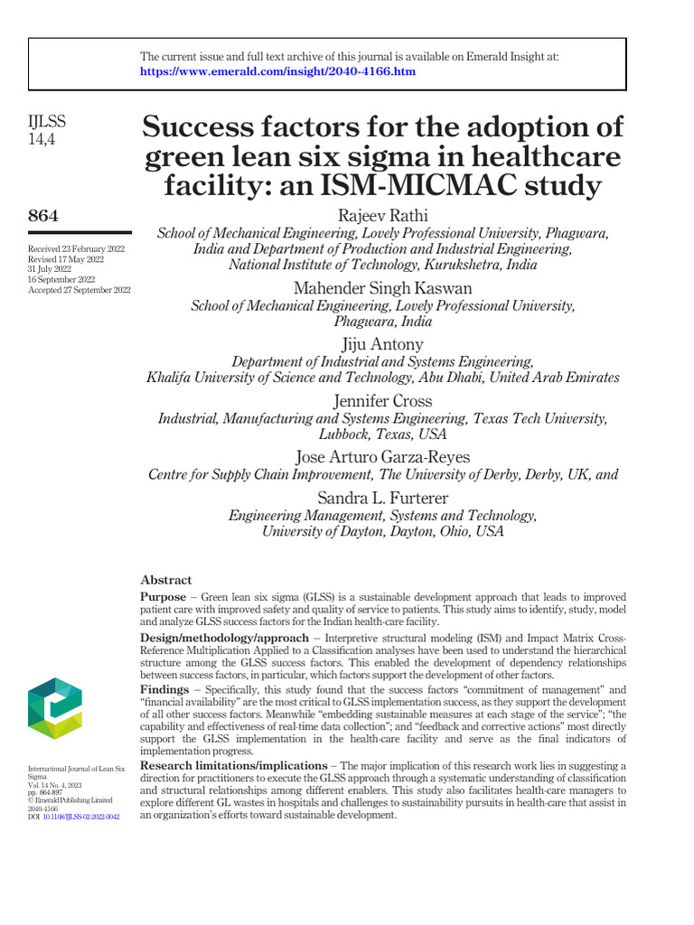 Success Factors For The Adoption of Green Lean Six Sigma in Healthcare ...