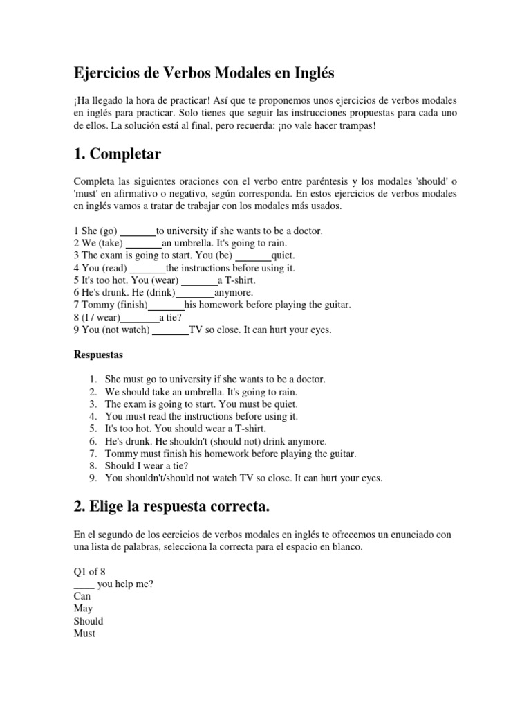 Ejercicios de Verbos Modales en Inglés | PDF