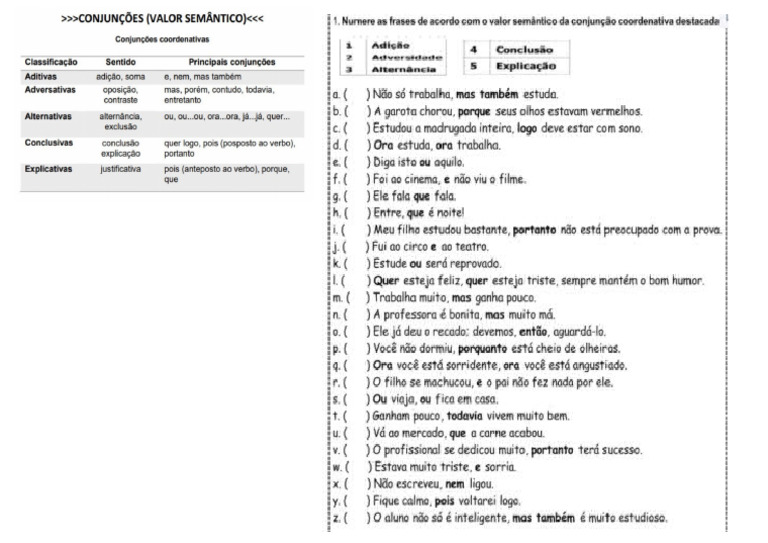 Valor Semantico Conjunções | PDF