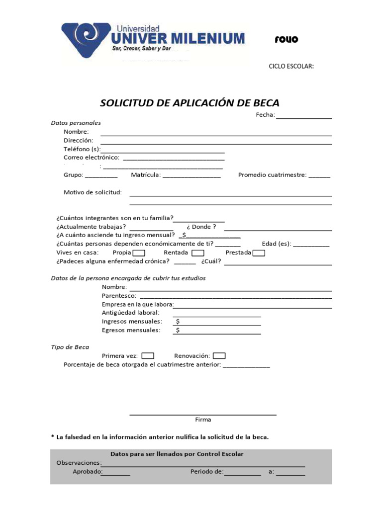 Solicitud de Beca Escolar 2024-1 | PDF