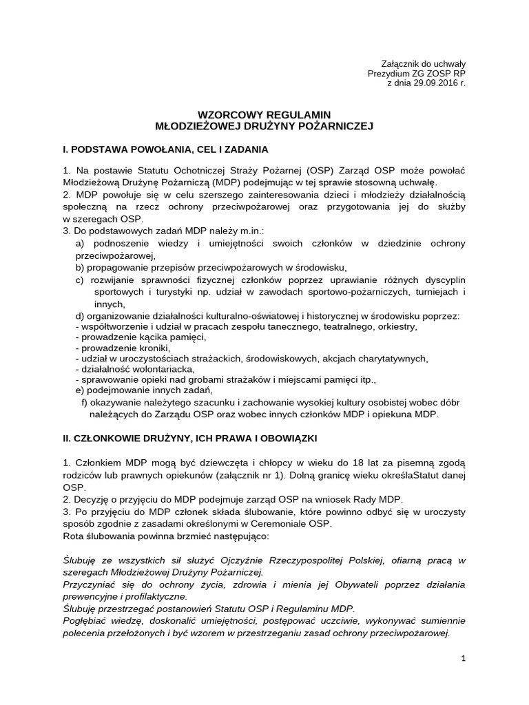 Wzorcowy Regulamin MDP | PDF