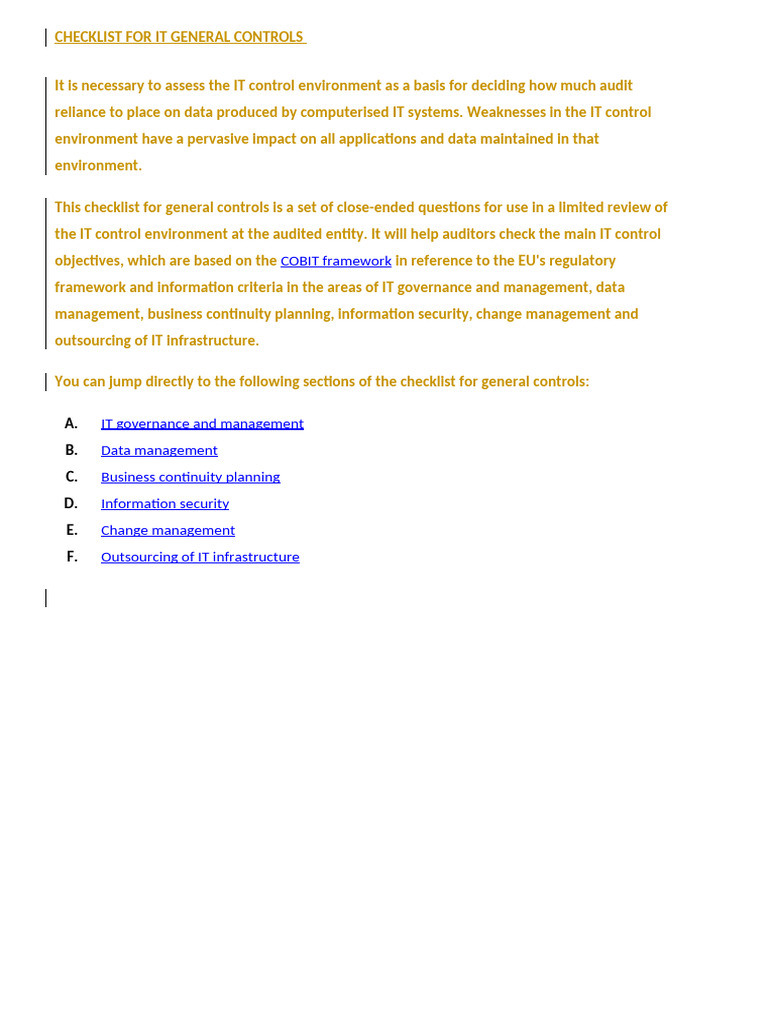 IT General Controls Checklist | PDF | Information Security | Security