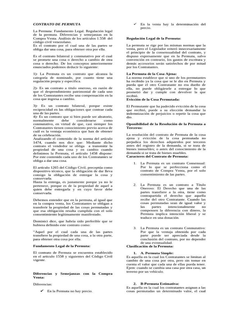 Contrato de Permuta: Aspectos Legales | PDF | Donación | Ley común