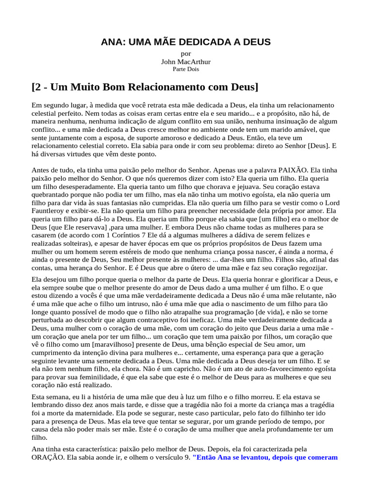 A Mãe Dedicada: Paixão e Oração a Deus | PDF | Samuel | Deus