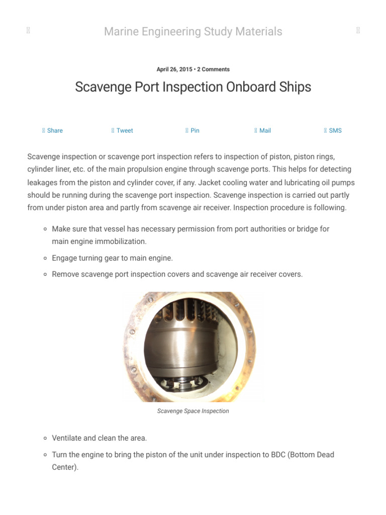 Scavenge Port Inspection Procedures | PDF | Piston | Cylinder (Engine)