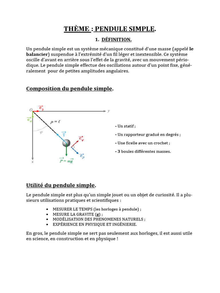 Comprendre le Pendule Simple en Physique | PDF | Pendule (physique ...