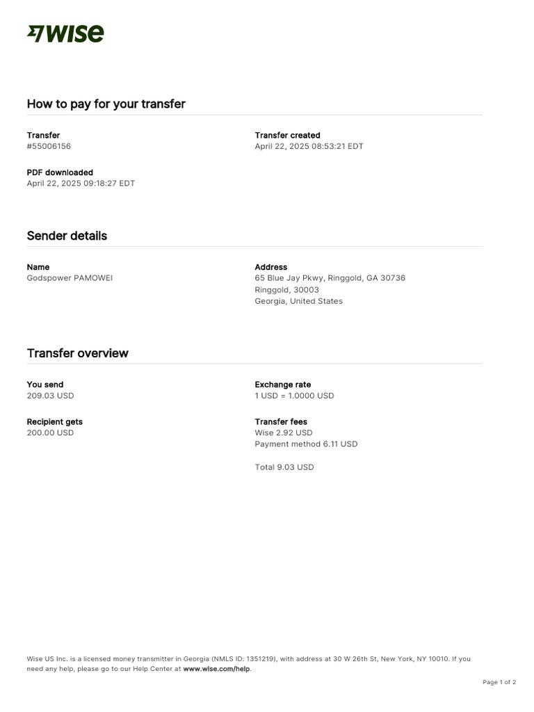 Wise Deposit Note 55006156 9128810 en | PDF | Financial Services | Payments