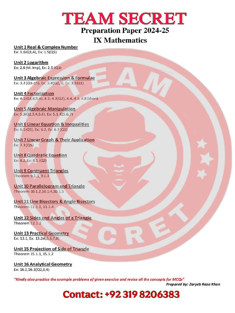 Ix - Math Target Paper 2025 - Team Secret | PDF
