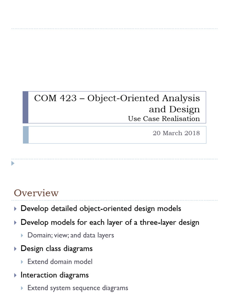 COM423 8-Use Case Realisation | PDF | Use Case | Class (Computer ...