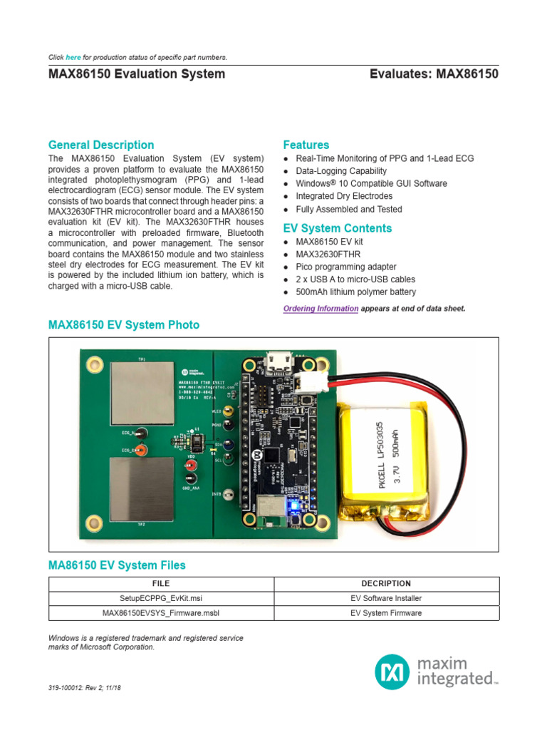 MAX86150EVSYS | PDF | Electronic Filter | Bluetooth