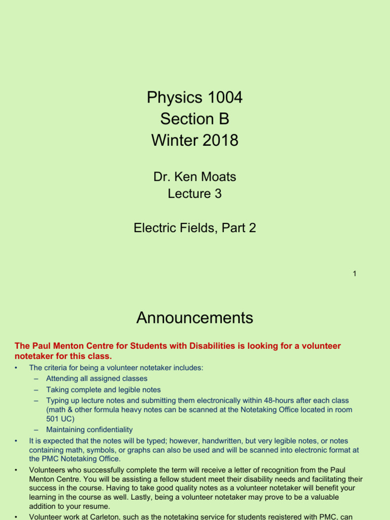 PHYS 1004B W2018 Lecture 03 | PDF | Circle | Electric Field