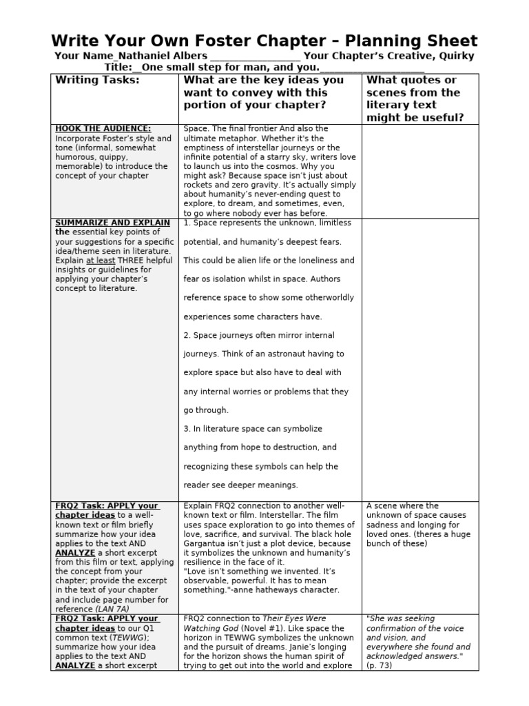 Write Your Own Foster Chapter - Planning Sheet (1) | PDF