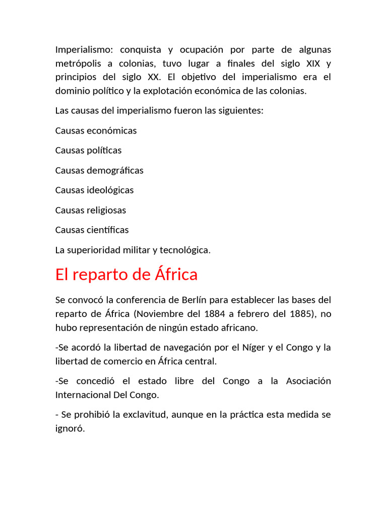 Causas y Consecuencias del Imperialismo | PDF | Colonialismo | Imperio ...