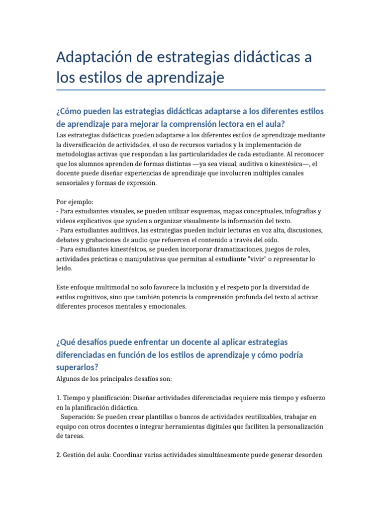 Estrategias Didacticas Estilos de Aprendizaje | PDF | Aprendizaje ...
