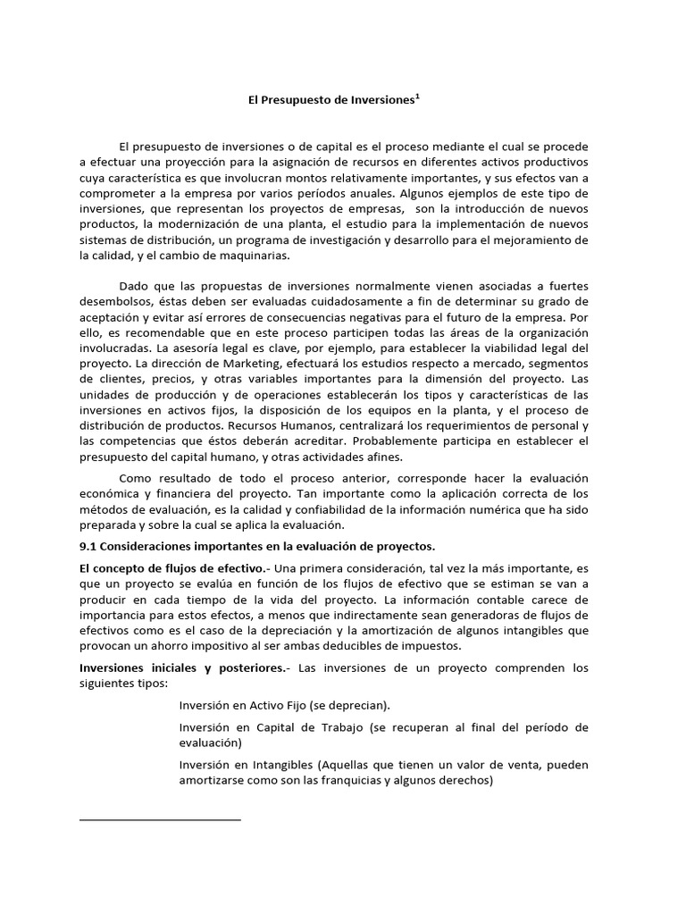 Presupuesto de Inversiones: Evaluación y Métodos | PDF | Tasa interna ...