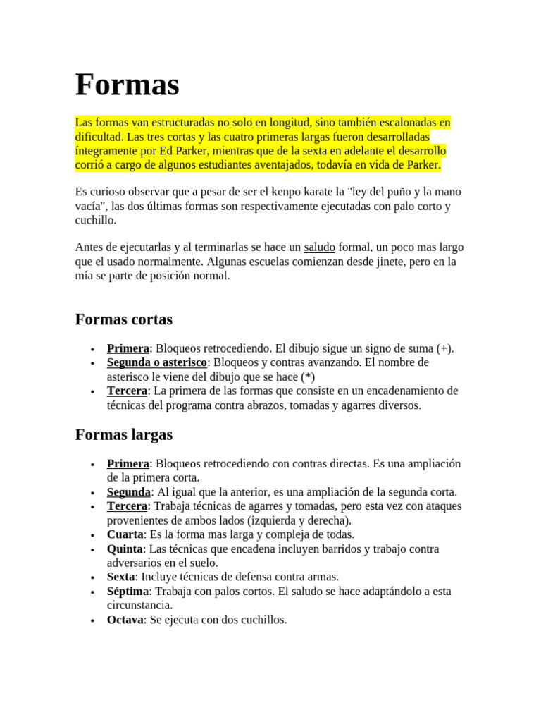 Formas de Kenpo Karate según Ed Parker | PDF