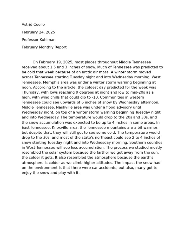 February 2025 Tennessee Weather Report | PDF