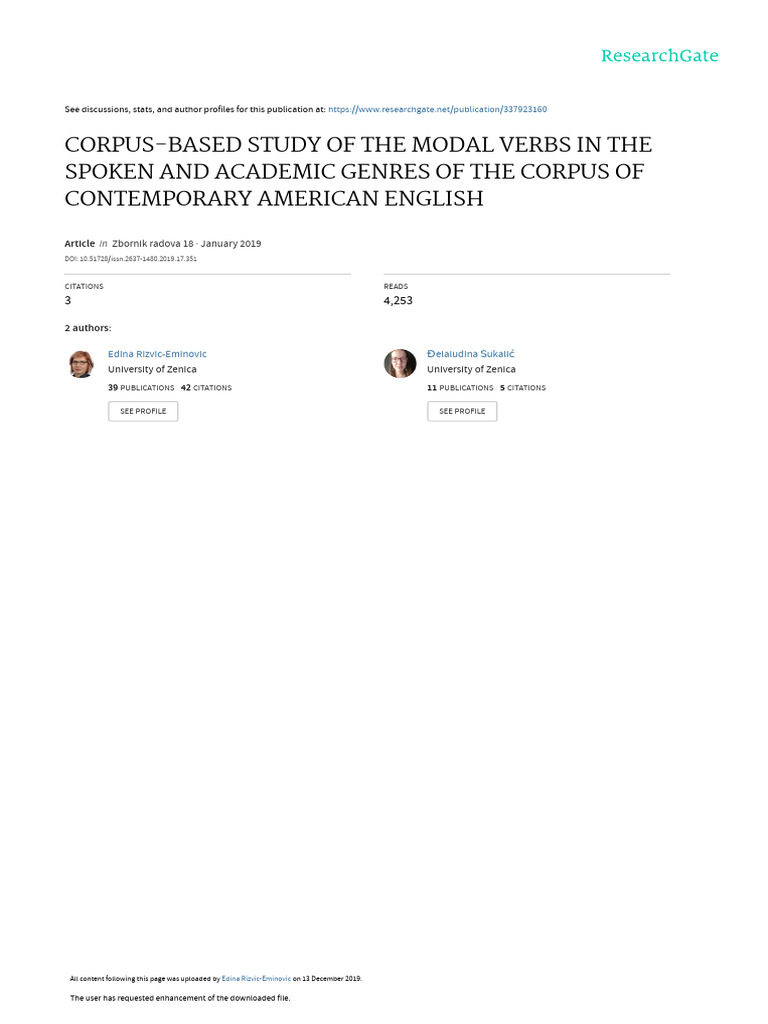 Corpus-Based Study of The Modal Verbs in The Spoken and Academic Genres ...