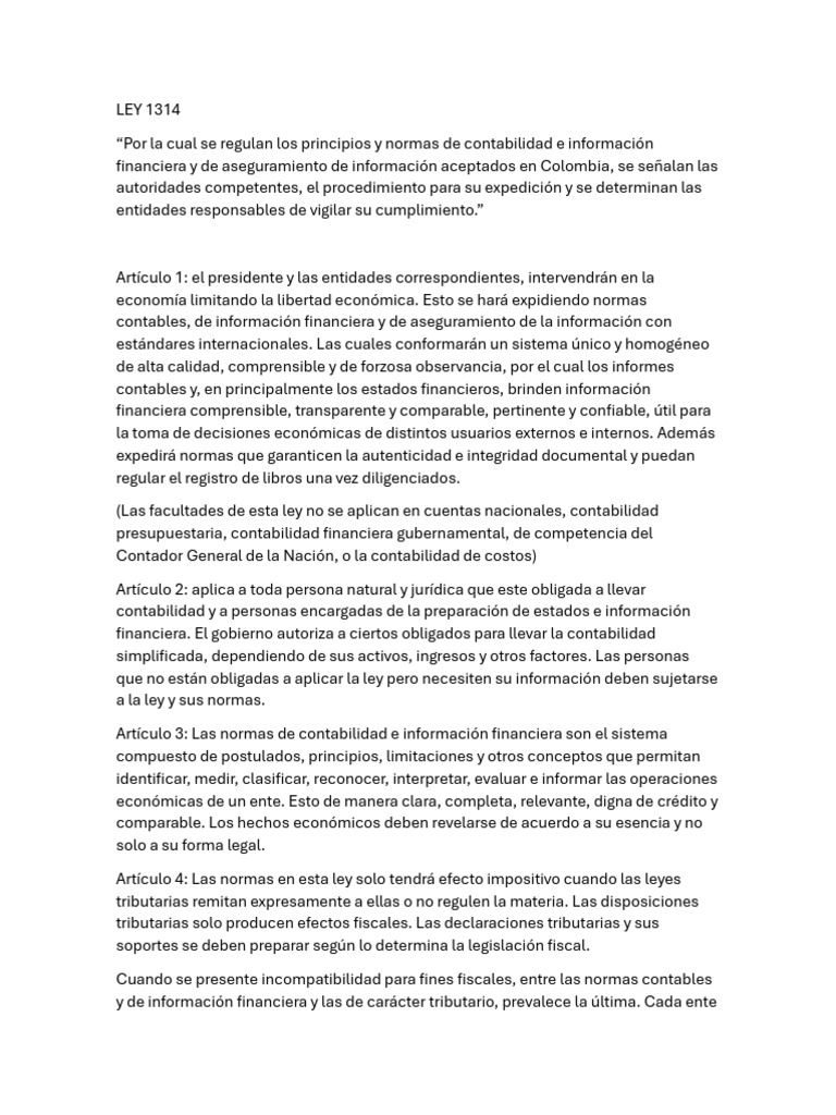 Ley 1314: Normas Contables en Colombia | PDF | Contabilidad | Contador