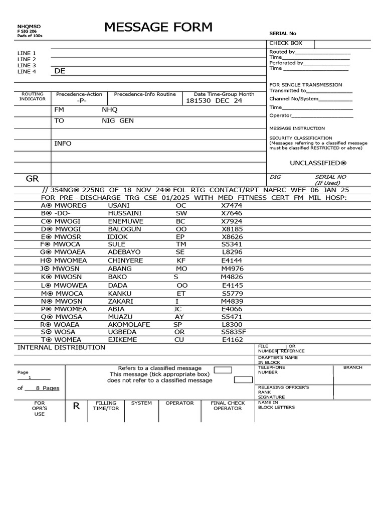 NHQMSO F SIG 206 Message Form | PDF
