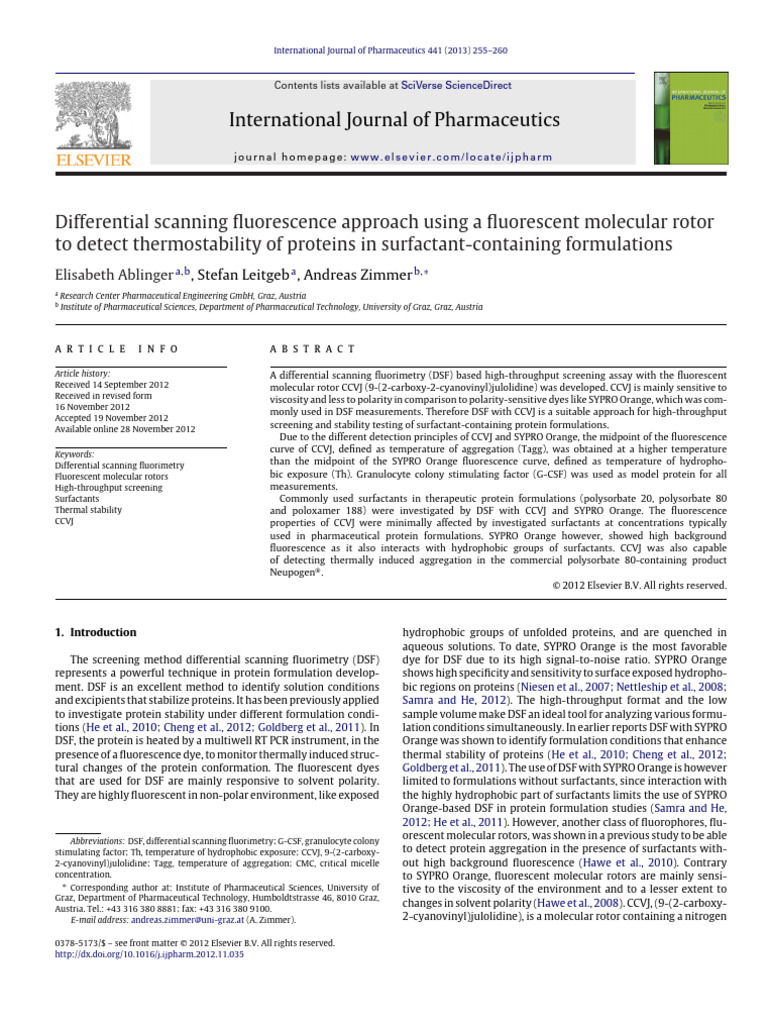CCVJ in Differential Scanning Fluorimetry | PDF | Physical Chemistry ...