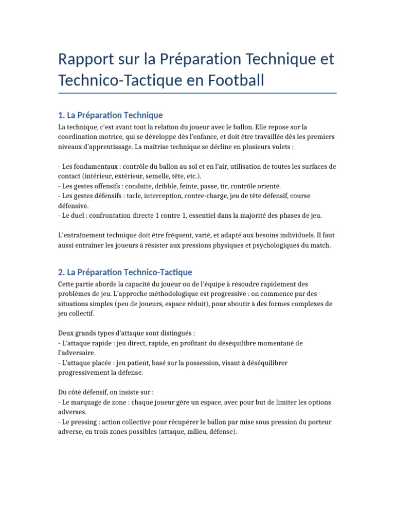 Rapport_Preparation_Technique_Tactique | PDF