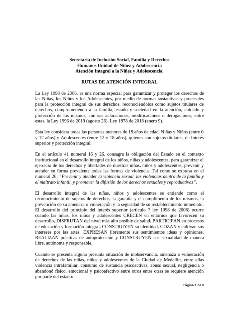 Rutas de Atención Integral para Niñez y Adolescencia | PDF | Violencia ...