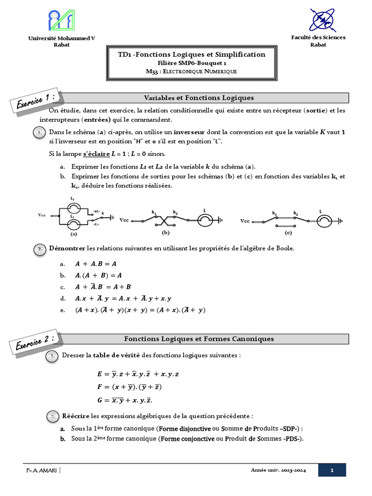 Fonctions Logiques et Simplification | PDF | Algèbre de Boole (logique ...