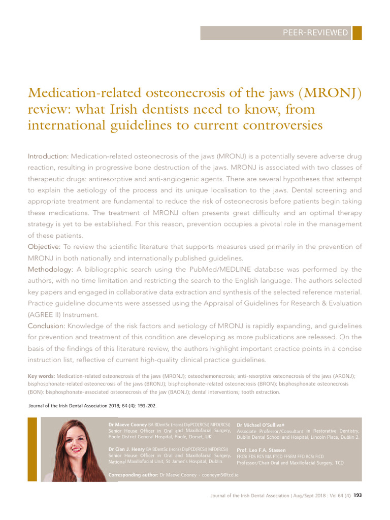 MRONJ: Guidelines for Irish Dentists | PDF | Health Care | Clinical ...