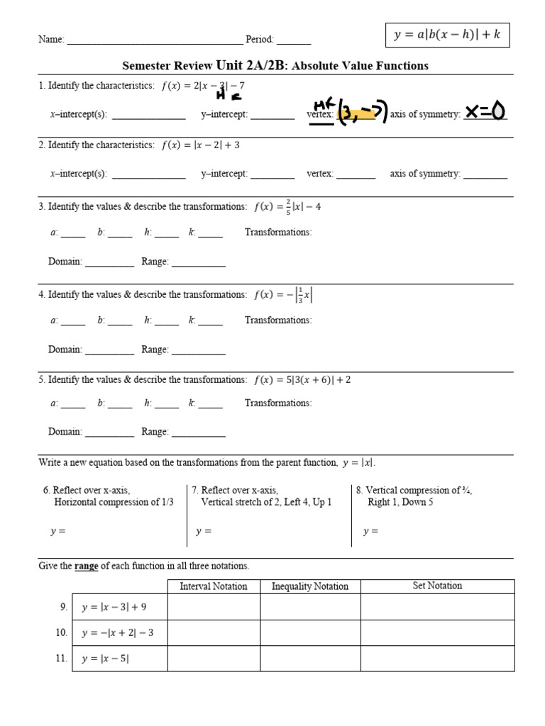Algebra 2 Review Fall Semester Review 2024 | PDF | Quadratic Equation ...