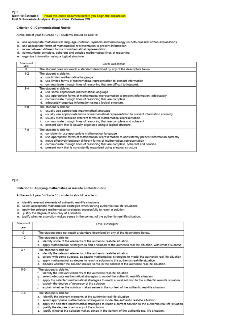10 Extended Unit 9 Exploration Crit C - D | PDF