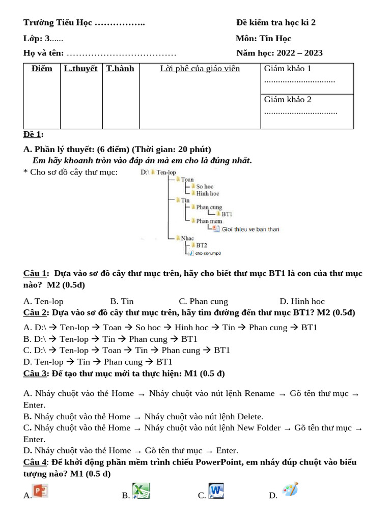 De Thi Tin Hoc 3 HK2 | PDF