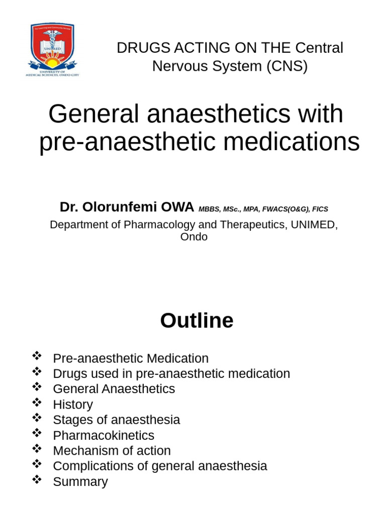Pre-Anesthetic Medications Overview | PDF | Anesthesia | Medical ...