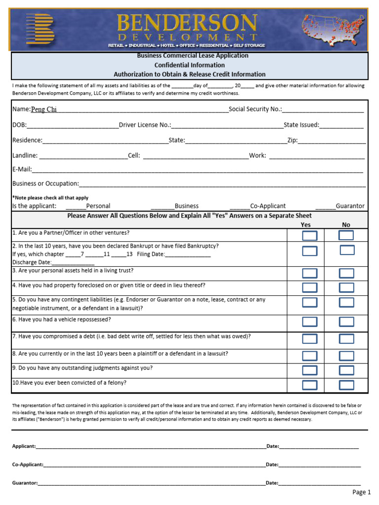 New Lease Application | PDF | Lease | Credit