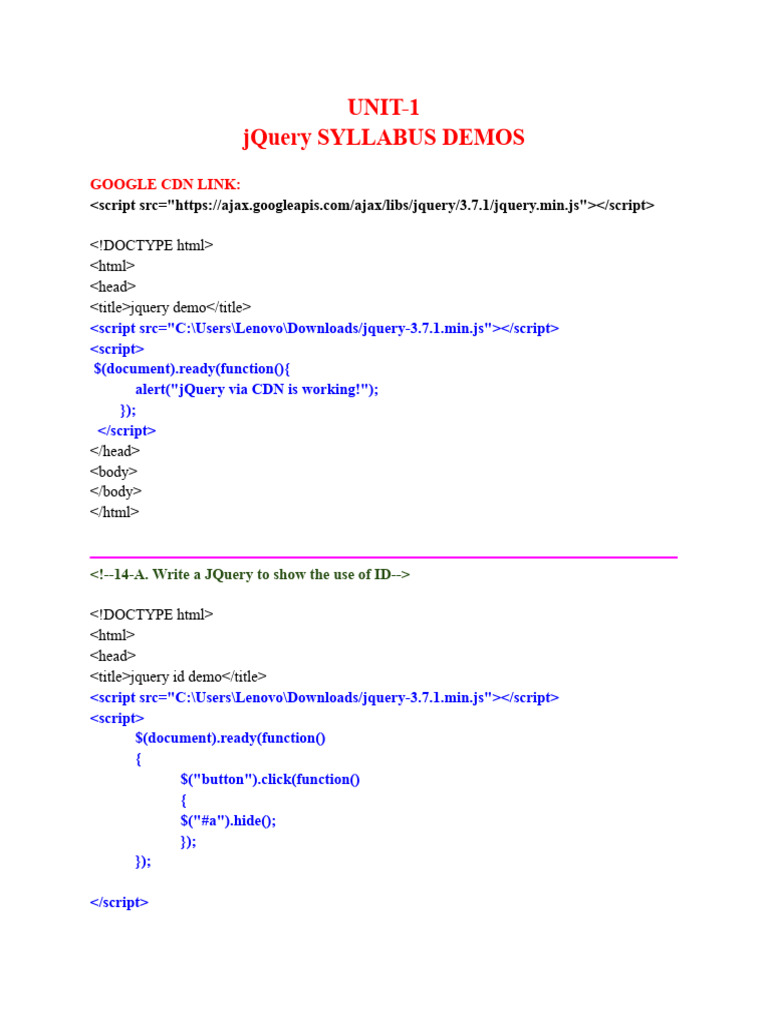 jQuery 3.7.1 CDN Usage Examples | PDF | Java Script | Ajax (Programming)