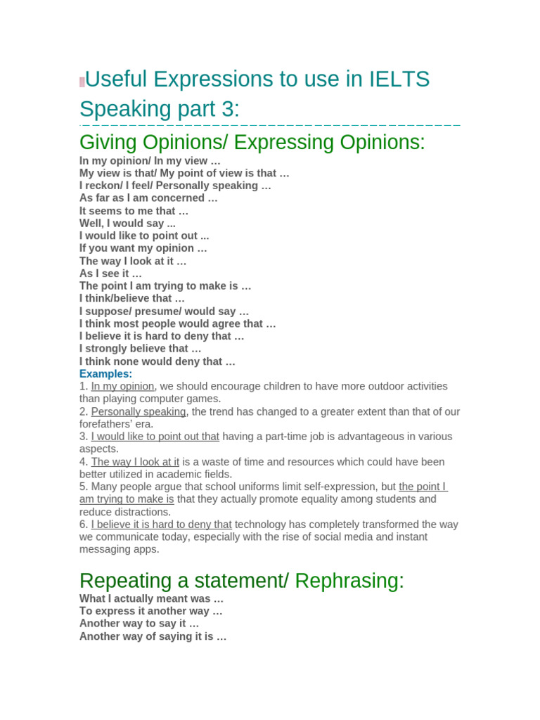 Essential IELTS Speaking Expressions | PDF | Human Communication ...
