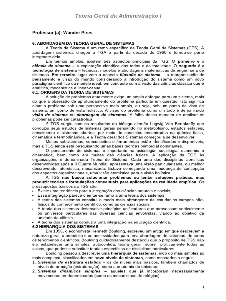 8 Teoria Geral de Sistemas de Adm | PDF | Science | Teoria dos Sistemas