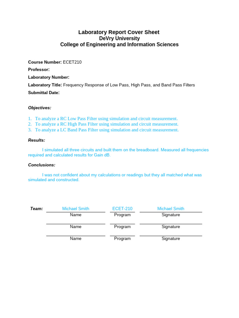 ECET210 Week 6 ILab Questions-1 | PDF | Low Pass Filter | Control Theory